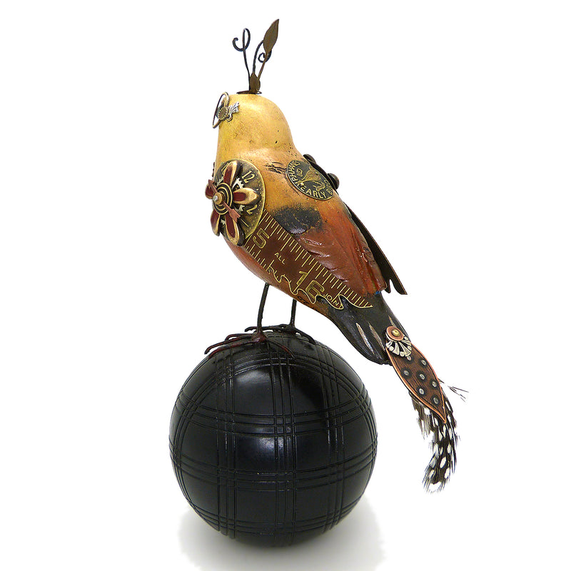 Mullanium Roufus Backed Finch Bird on Croquet Ball Artists Jim Tori Mullan Steampunk Handmade - ILoveThatGift