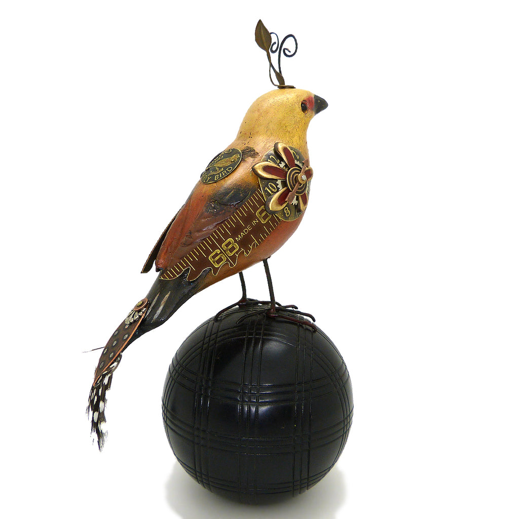 Mullanium Roufus Backed Finch Bird on Croquet Ball Artists Jim Tori Mullan Steampunk Handmade - ILoveThatGift