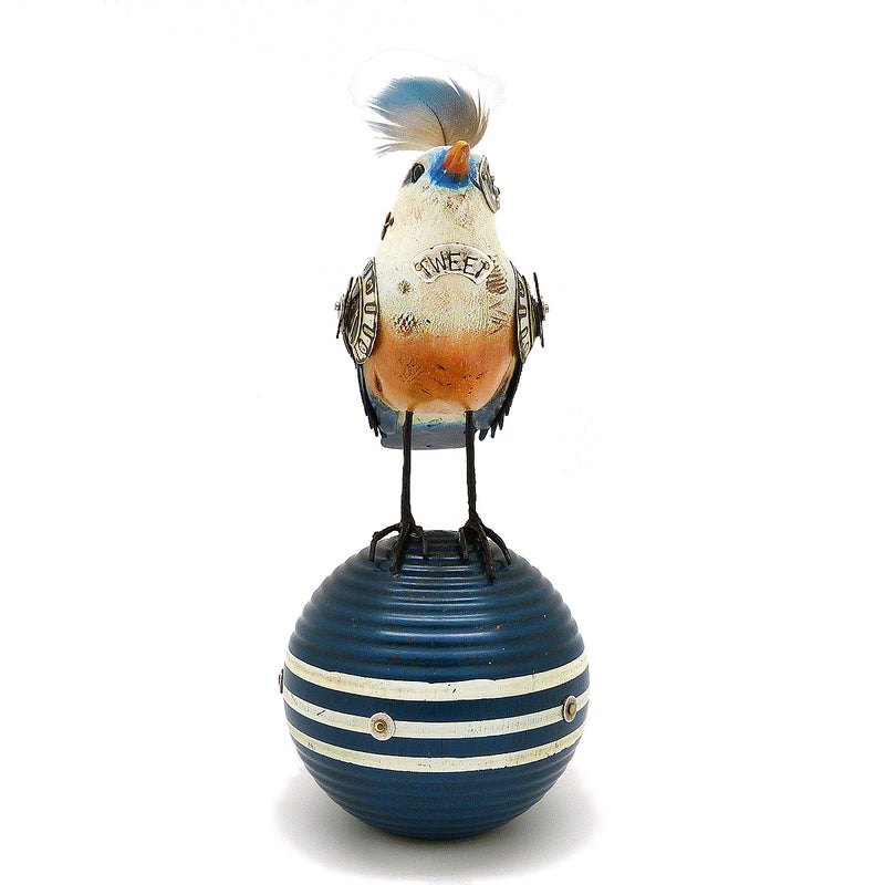 Mullanium White Red Blue Vireo Bird Croquet Ball Artists Jim Tori Mullan Steampunk Handmade - ILoveThatGift