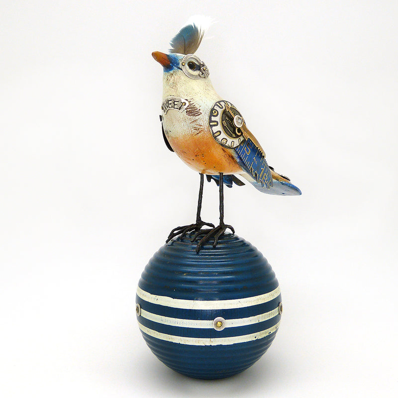 Mullanium White Red Blue Vireo Bird Croquet Ball Artists Jim Tori Mullan Steampunk Handmade - ILoveThatGift