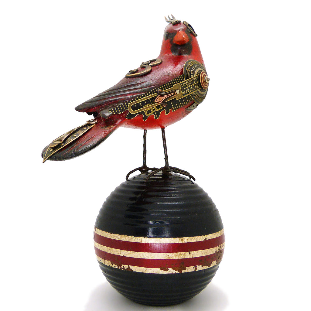 Mullanium Turned Head Red Cardinal Bird Croquet Ball Artists Jim Tori Mullan Steampunk Handmade - ILoveThatGift
