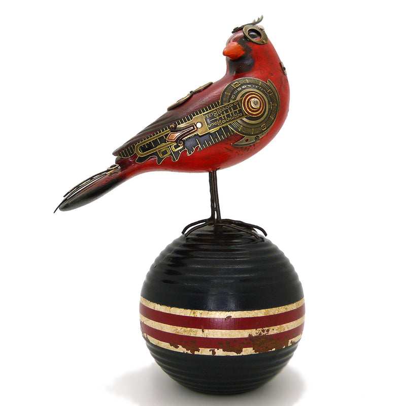 Mullanium Turned Head Red Cardinal Bird Croquet Ball Artists Jim Tori Mullan Steampunk Handmade - ILoveThatGift