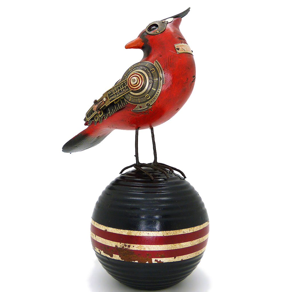 Mullanium Turned Head Red Cardinal Bird Croquet Ball Artists Jim Tori Mullan Steampunk Handmade - ILoveThatGift
