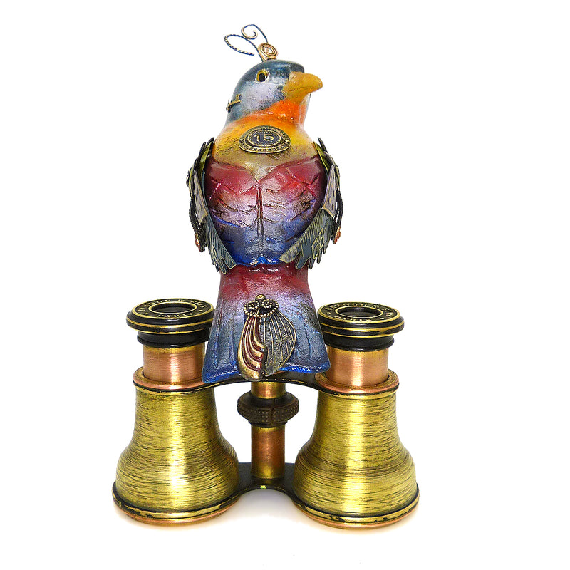 Mullanium Silver Ear Mesia Bird on Binoculars Artists Jim Tori Mullan Steampunk Handmade - ILoveThatGift