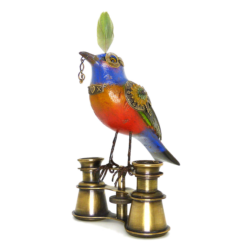 Mullanium Bunting Bird on Binoculars Artists Jim Tori Mullan Steampunk Handmade - ILoveThatGift