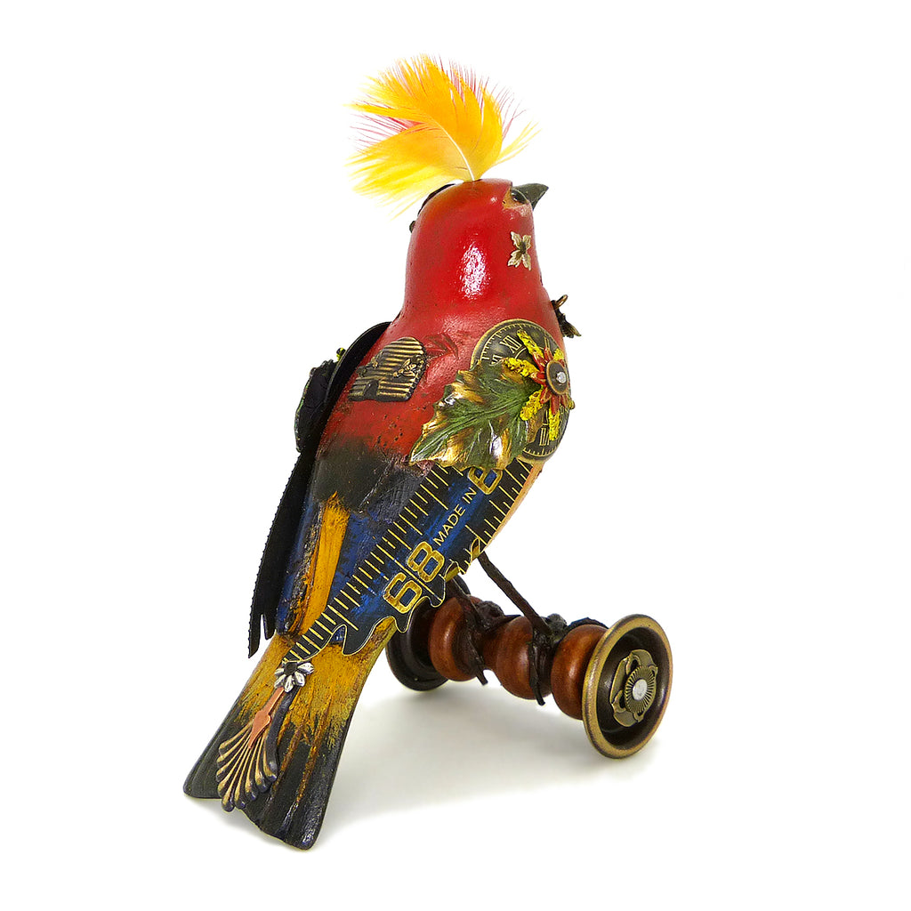 Mullanium Red Yellow Bird on Wheels Artists Jim Tori Mullan Steampunk Handmade - ILoveThatGift