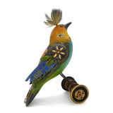 Mullanium Blue Yellow Green Bird on Wheels Artists Jim Tori Mullan Steampunk Handmade - ILoveThatGift