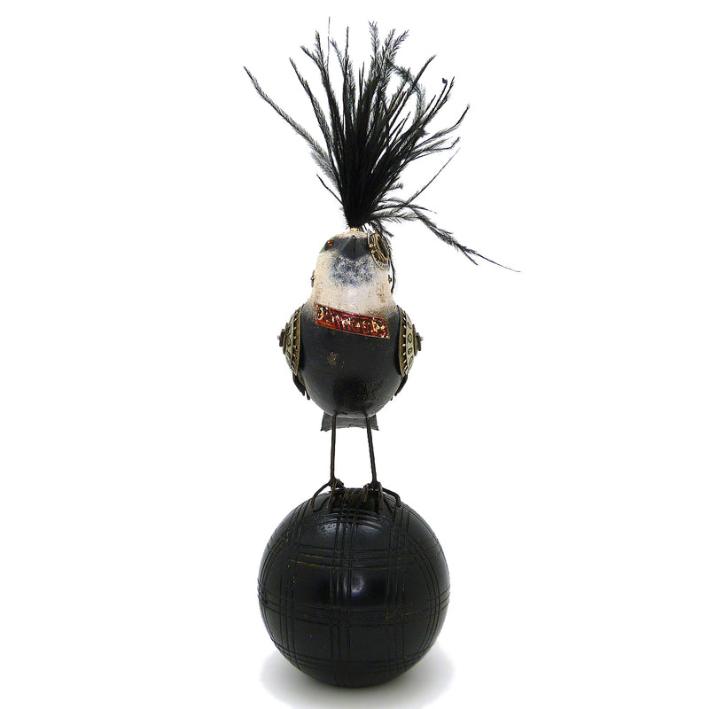 Mullanium Black White Tanager Bird on Croquet Ball Artists Jim Tori Mullan Steampunk Handmade - ILoveThatGift