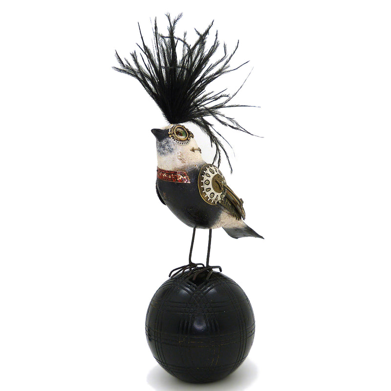Mullanium Black White Tanager Bird on Croquet Ball Artists Jim Tori Mullan Steampunk Handmade - ILoveThatGift