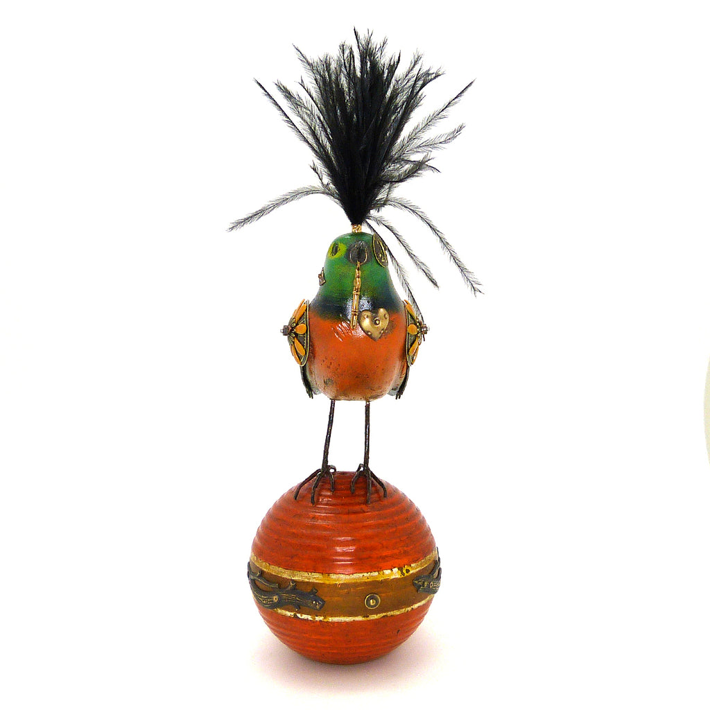 Mullanium Brown Teal Bird Croquet Ball Artists Jim Tori Mullan Steampunk Handmade - ILoveThatGift