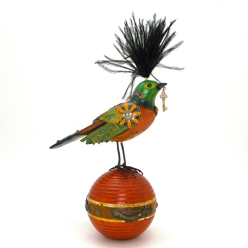 Mullanium Brown Teal Bird Croquet Ball Artists Jim Tori Mullan Steampunk Handmade - ILoveThatGift