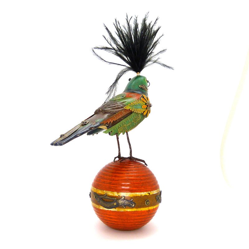 Mullanium Brown Teal Bird Croquet Ball Artists Jim Tori Mullan Steampunk Handmade - ILoveThatGift