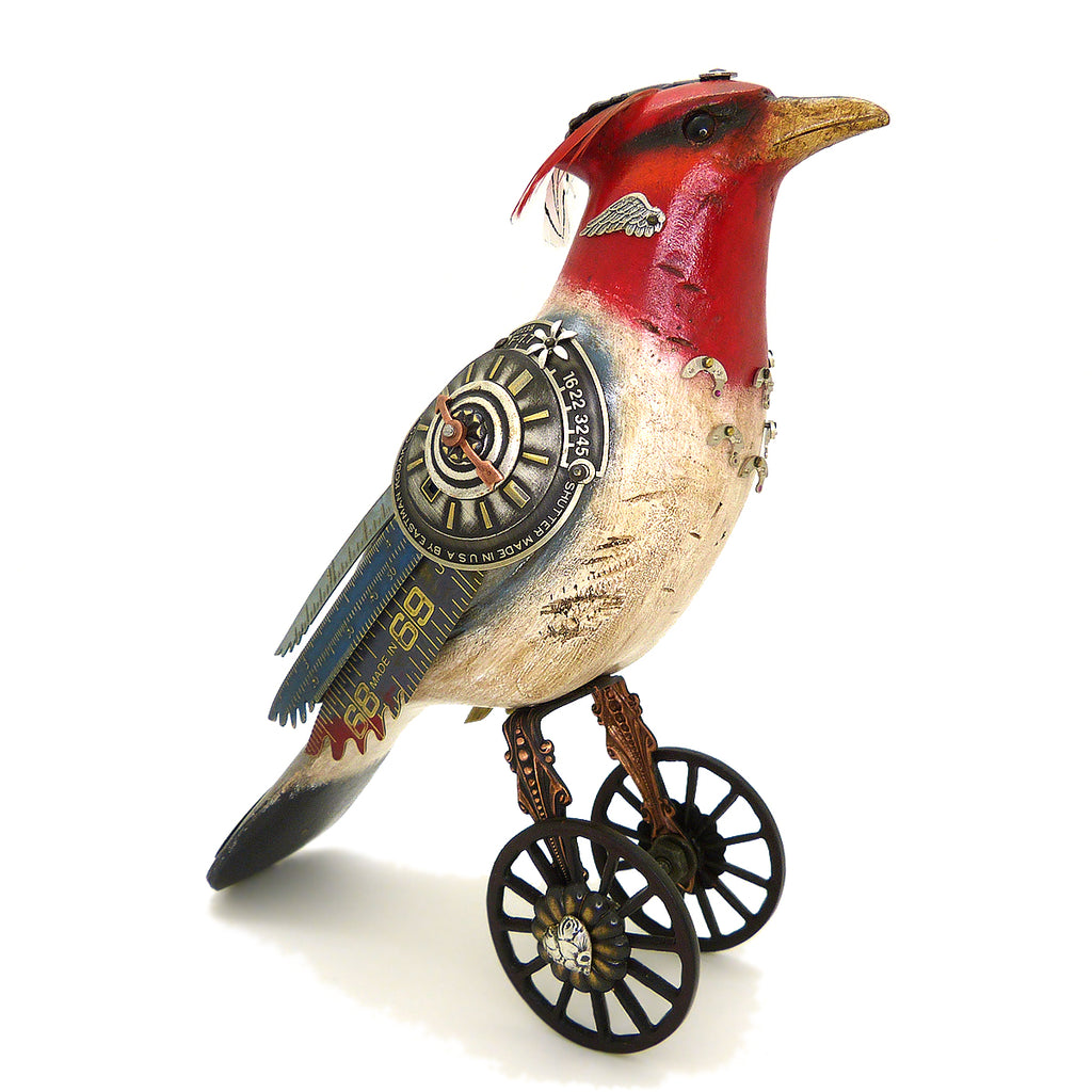 Mullanium Red Crested Cardinal Wheels Artists Jim Tori Mullan Steampunk Handmade - ILoveThatGift