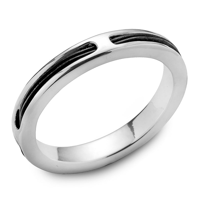 Simon Sebbag Sterling Silver 925 Bangle Bracelet with Black Leather Insert BL106 - ILoveThatGift