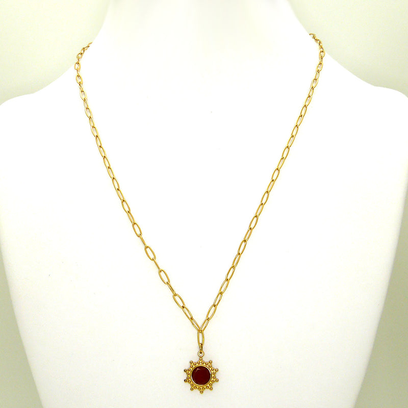 Persimmon Red Stone Pendant 14K Gold plated Chain Necklace by Trades Haim Shahar - ILoveThatGift