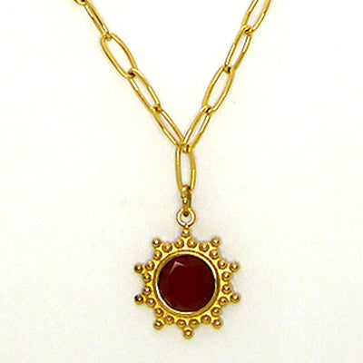 Persimmon Red Stone Pendant 14K Gold plated Chain Necklace by Trades Haim Shahar - ILoveThatGift
