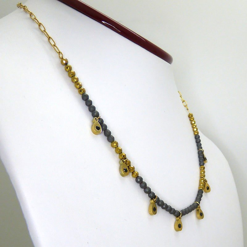 Hematite Natural Stone Beads 14K Gold Plated Necklace Trades Haim Shahar - ILoveThatGift