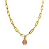 Double Charm Pink Cat's Eye Crystal Gold Paperclip Chain Necklace by Trades Haim Shahar - ILoveThatGift