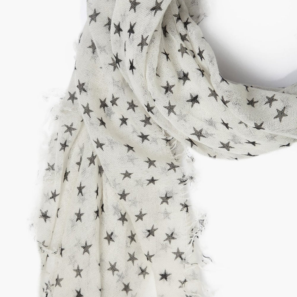 Chan Luu Scarf Soft Cashmere Silk Wrap White & Black Stars 281