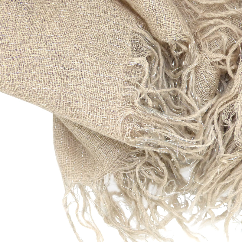 Chan Luu Scarf Soft Cashmere Silk Wrap Lurex Thread Doeskin Tan Neutral - ILoveThatGift