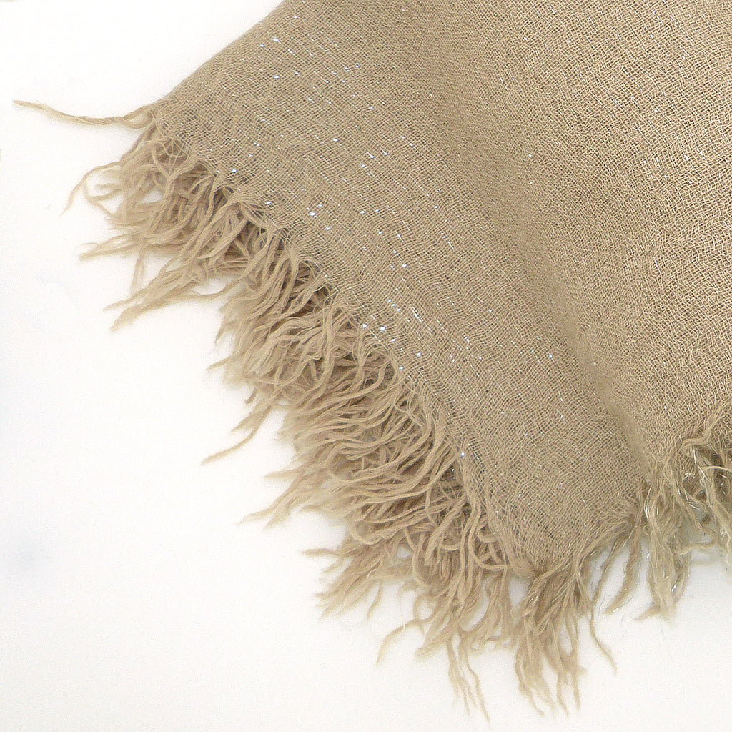 Chan Luu Scarf Soft Cashmere Silk Wrap Lurex Thread Doeskin Tan Neutral - ILoveThatGift