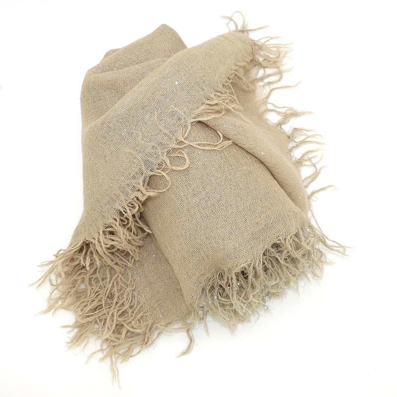 Chan Luu Scarf Soft Cashmere Silk Wrap Lurex Thread Doeskin Tan Neutral - ILoveThatGift