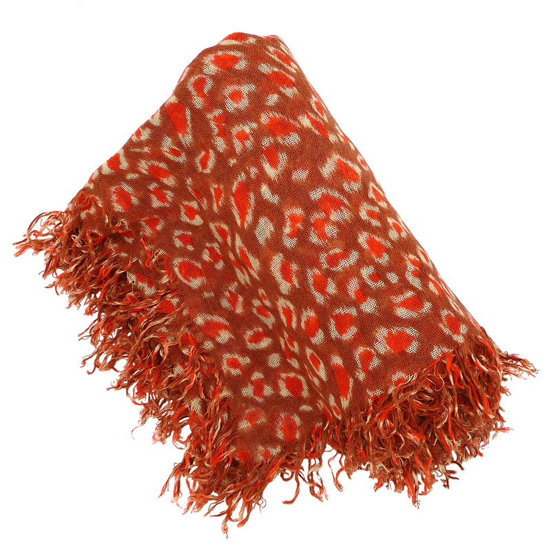 Chan Luu Brown Orange Redwood Leopard Print Cashmere And Silk Scarf - ILoveThatGift