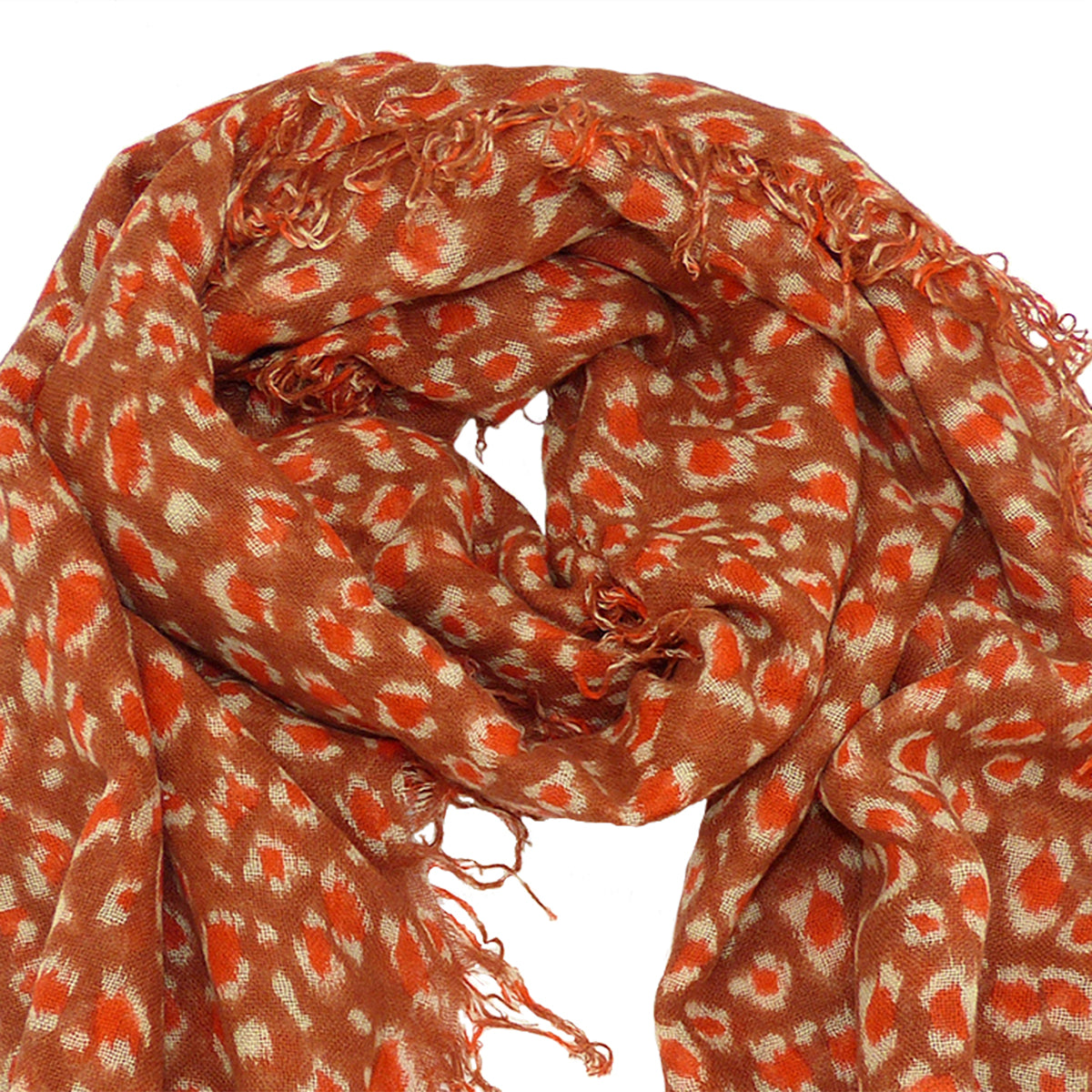 Chan Luu Brown Orange Redwood Leopard Print Cashmere And Silk