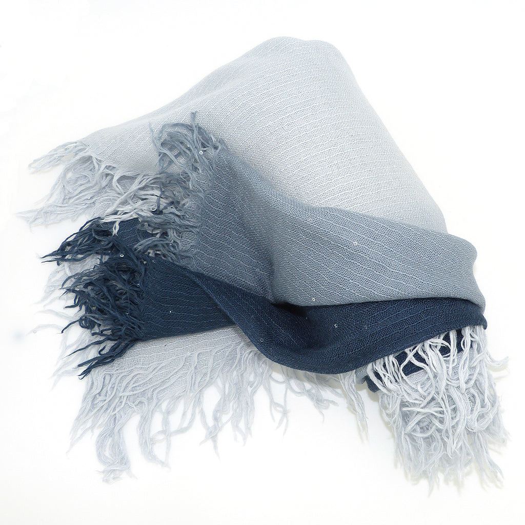 Chan Luu Scarf Soft Cashmere Silk Wrap Dip Dye Tiny Sequin Blue Nights Gray Dawn - ILoveThatGift