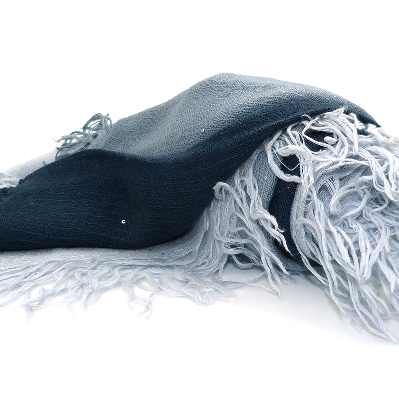 Chan Luu Scarf Soft Cashmere Silk Wrap Dip Dye Tiny Sequin Blue Nights Gray Dawn - ILoveThatGift