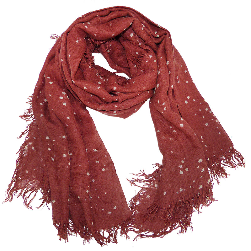Chan Luu Scarf Soft Cashmere Silk Wrap Cow HIde Cosmos Rusty Brown Stars - ILoveThatGift