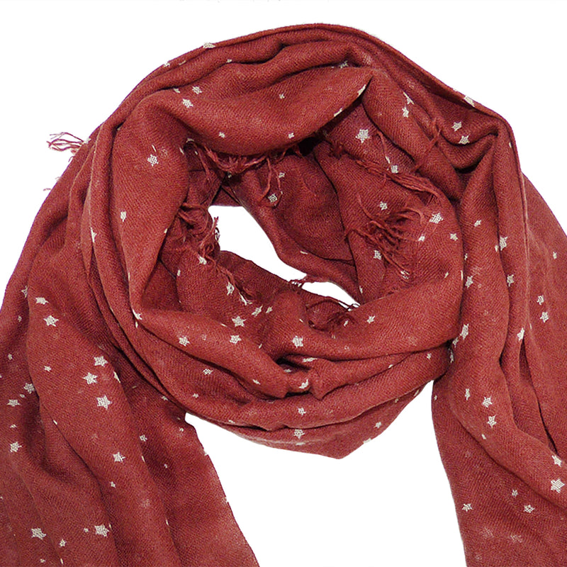 Chan Luu Scarf Soft Cashmere Silk Wrap Cow HIde Cosmos Rusty Brown Stars - ILoveThatGift