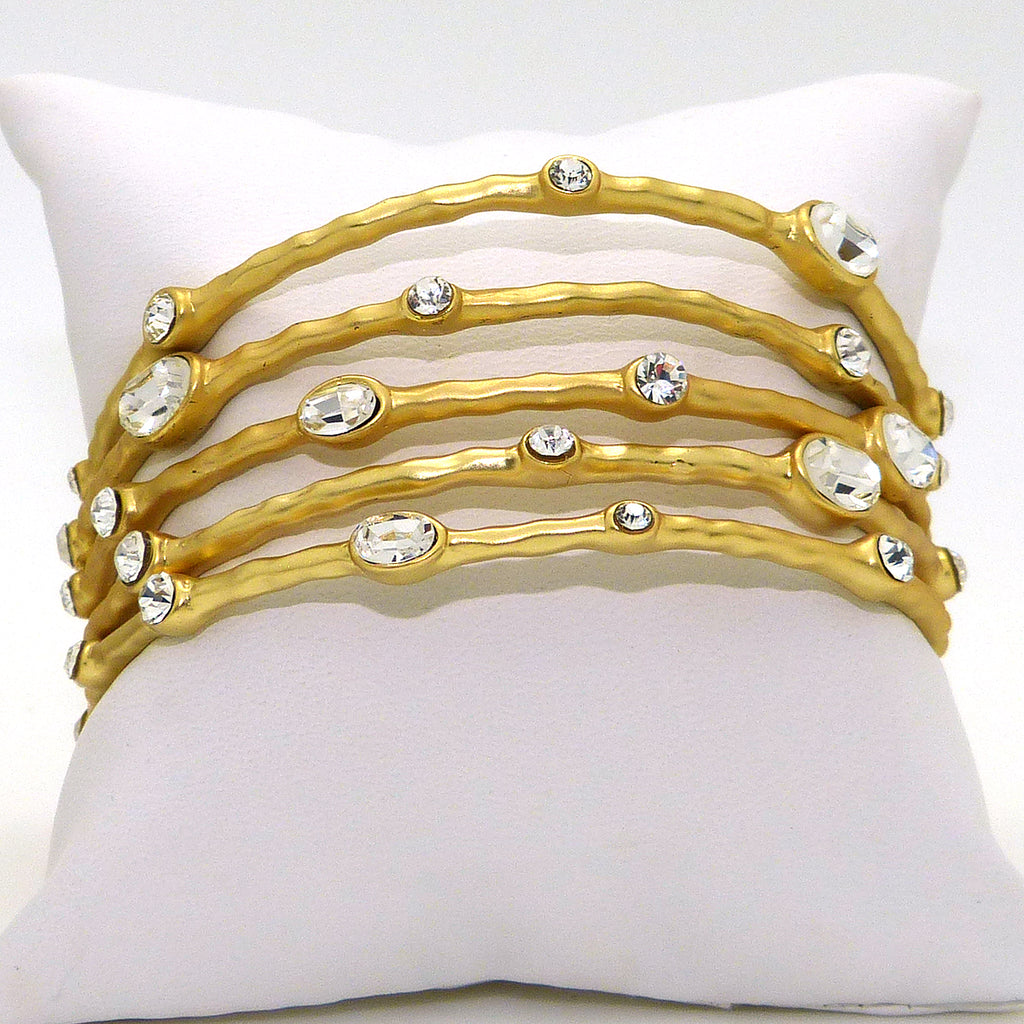 Bangle Set of 5 in Gold with Clear Stones Ipp Designer Inspired - ILoveThatGift