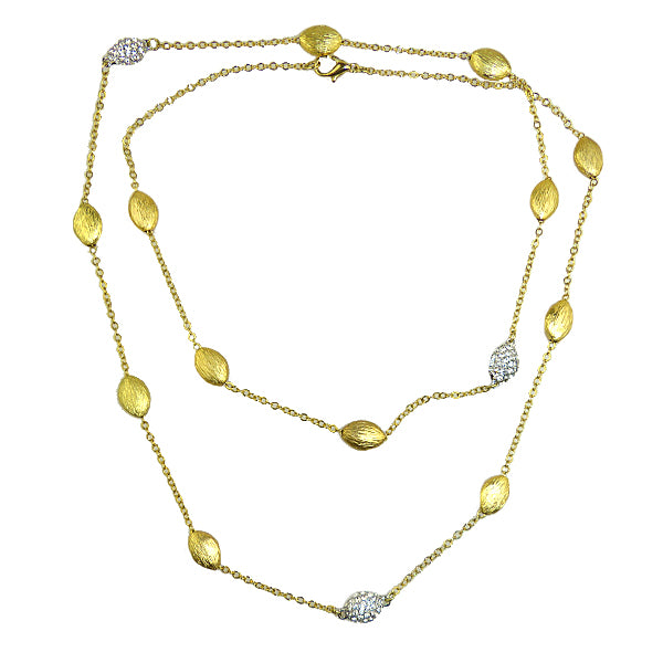 Brushed Gold Toned Bead Oval Pave Chain Necklace Marco Bicego Inspired - ILoveThatGift