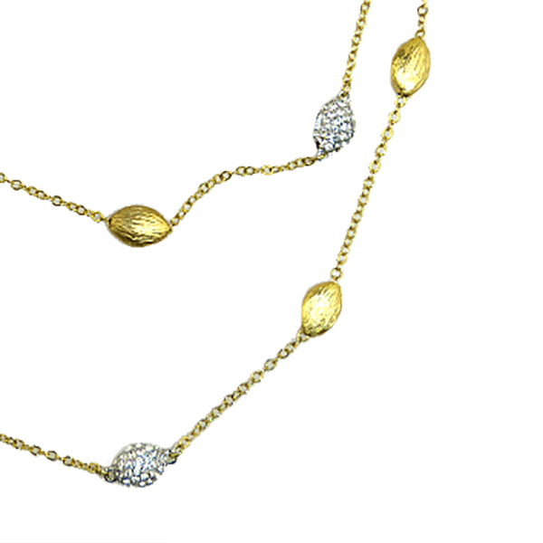 Brushed Gold Toned Bead Oval Pave Chain Necklace Marco Bicego Inspired - ILoveThatGift