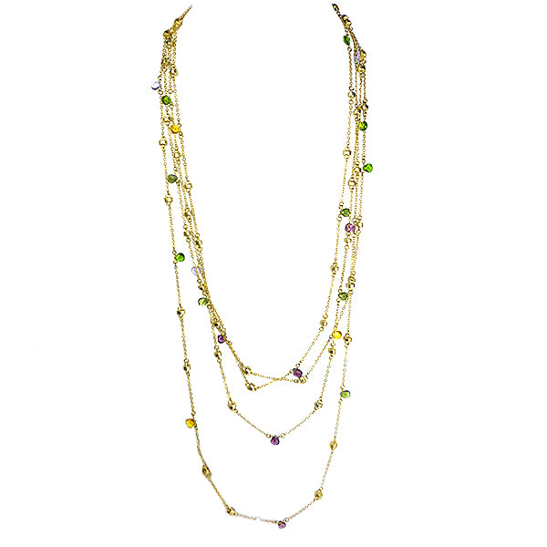Brushed Gold Toned Multi-Colored Gemstones Chain Necklace Marco Bicego Inspired - ILoveThatGift