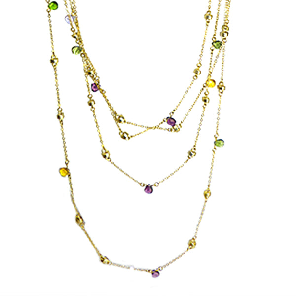 Brushed Gold Toned Multi-Colored Gemstones Chain Necklace Marco Bicego Inspired - ILoveThatGift