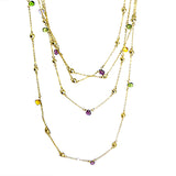 Brushed Gold Toned Multi-Colored Gemstones Chain Necklace Marco Bicego Inspired
