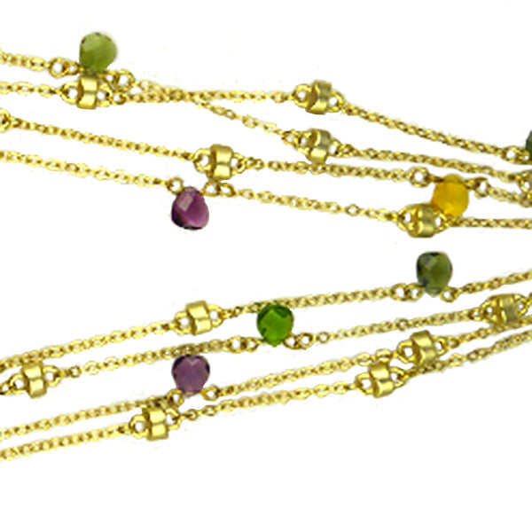Brushed Gold Toned Multi-Colored Gemstones Chain Necklace Marco Bicego Inspired - ILoveThatGift