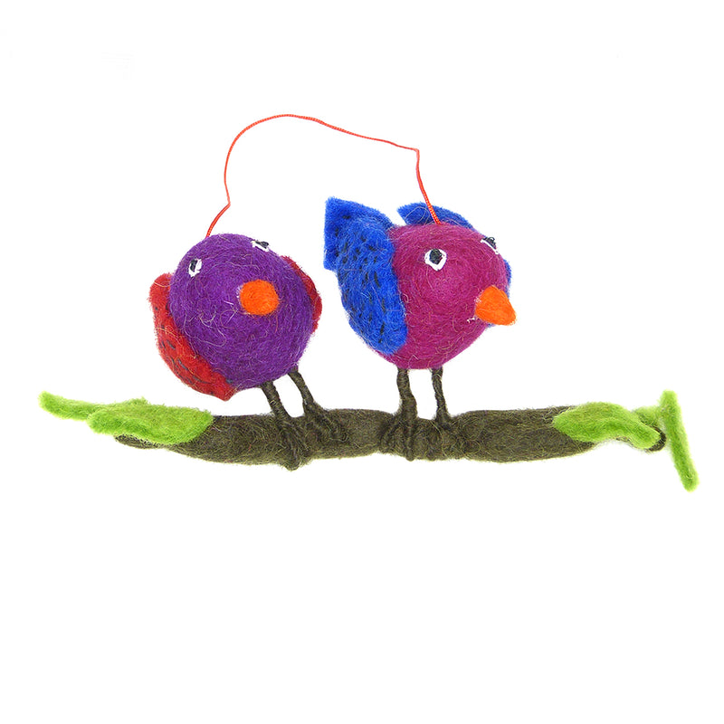 Handmade Pair of Felted Merino Wool Birds on  a Branch Pomegranate Moon - ILoveThatGift