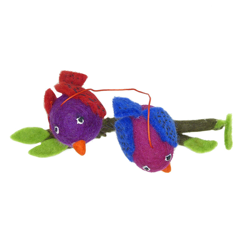 Handmade Pair of Felted Merino Wool Birds on  a Branch Pomegranate Moon - ILoveThatGift