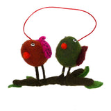 Handmade Pair of Felted Merino Wool Birds on  a Branch Pomegranate Moon - ILoveThatGift