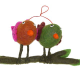 Handmade Pair of Felted Merino Wool Birds on  a Branch Pomegranate Moon - ILoveThatGift