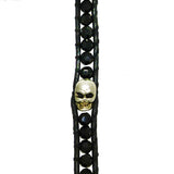 Chan Luu Wrap Bracelet Silver Skull Black Crystal Bead Dark Black Leather 5 Wrap 202