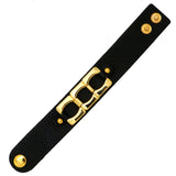 Black Leather Bracelet Gold toned Chain Link Accent Snap Closure - ILoveThatGift