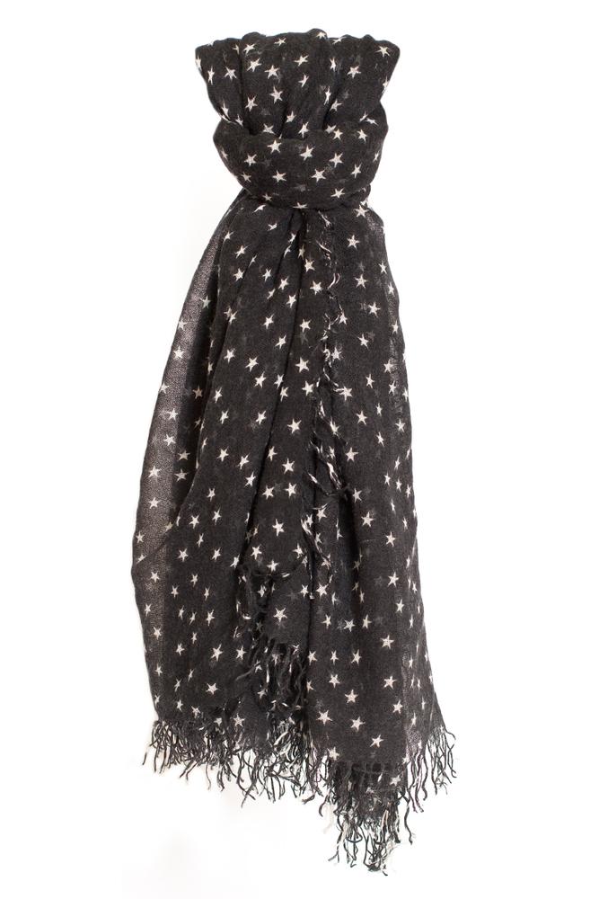 Chan Luu Scarf Soft Cashmere Silk Wrap Star Print Black on White Duster Bag - ILoveThatGift