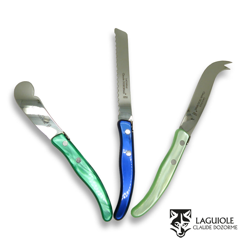 NEW Claude Dozorme Three Piece Laguiole Knife Gift Set Green Blue - ILoveThatGift
