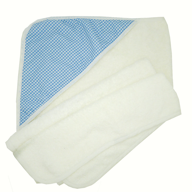 Infantissima Bib, Burp Burpy, Hooded Towel  Set  - Blue Gingham Check - ILoveThatGift