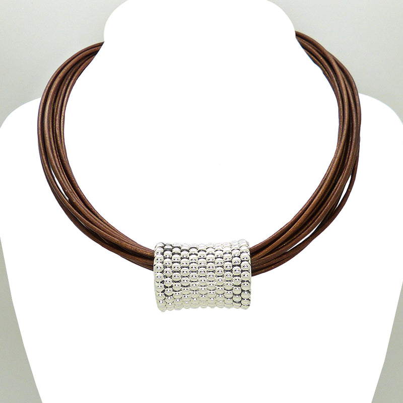 Simon Sebbag Leather Necklace Metallic Bronze Add Sterling Silver Slide 17" - ILoveThatGift