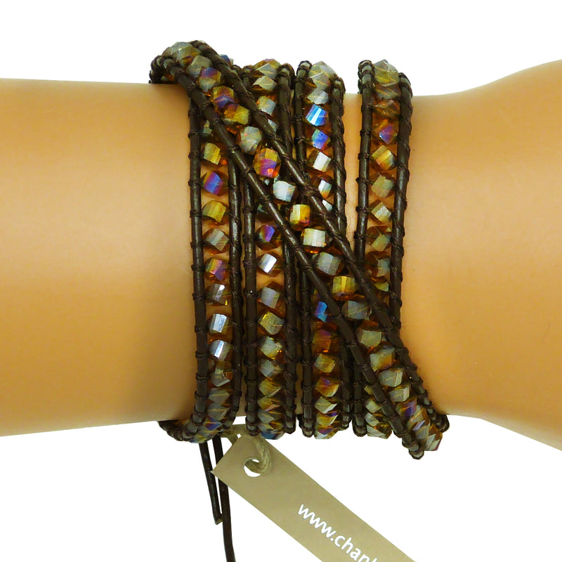 NEW Chan Luu Wrap Bracelet Brown AB Crystal Leather 5 Wrap 251